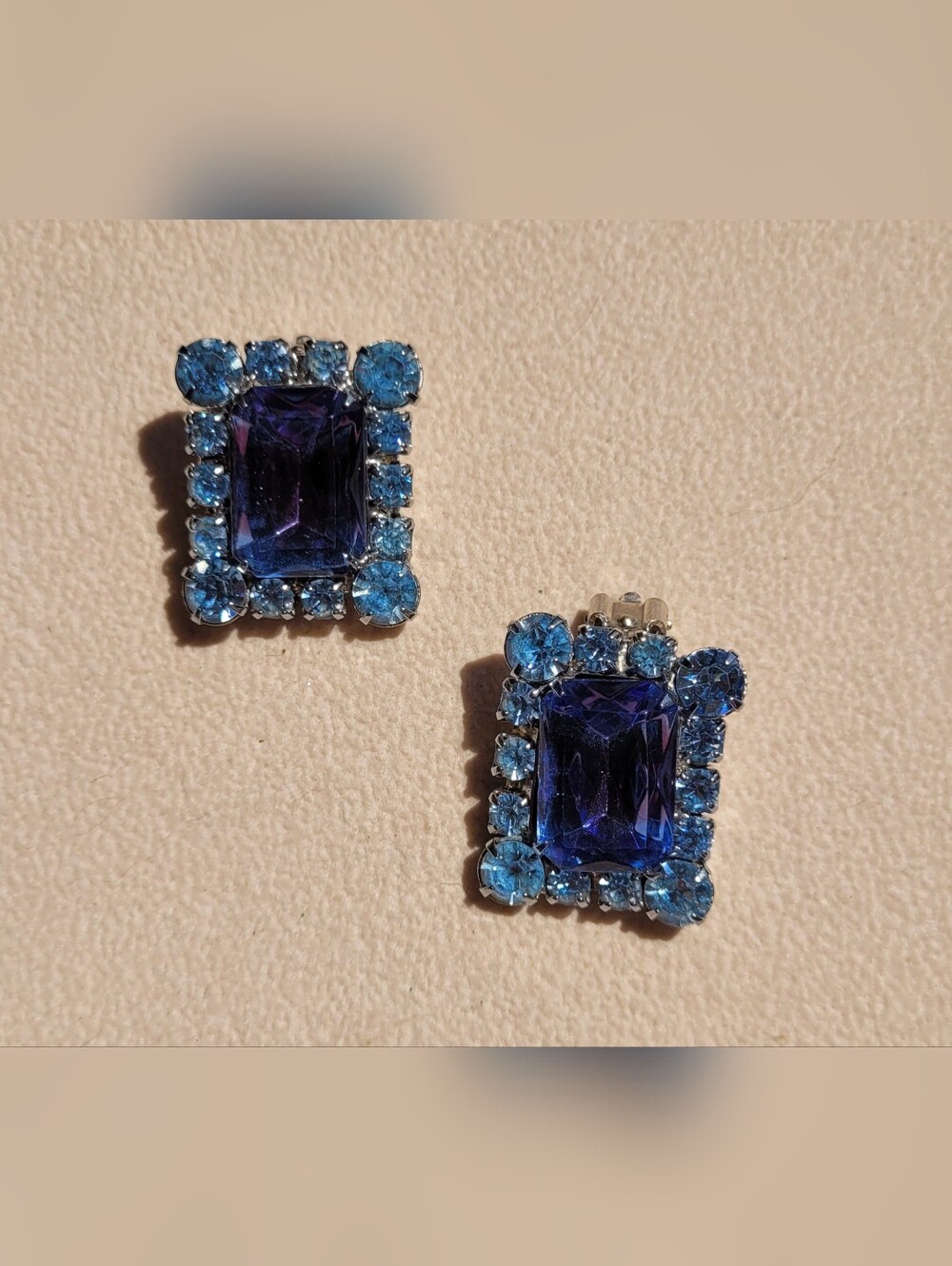 Vintage Prong Set Blue Rhinestone Earrings